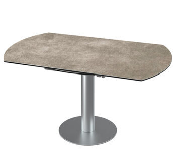 Table de salle à manger design extensible "Luna Grande" en céramique, gris ciment/inox - 90-150 x 100 cm