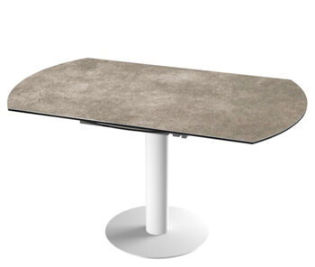 Table de salle à manger design extensible "Luna Grande" en céramique, gris ciment/blanc - 90-150 x 150 cm