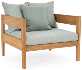 Indoor/outdoor design armchair "Kobo" made of teak, aqua