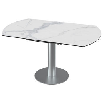 Table de salle à manger design extensible "Luna Grande" en céramique, aspect marbre clair/inox - 90-150 x 100 cm