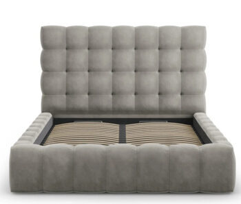 Design storage bed with headboard "Mamaia Velvet" Light gray