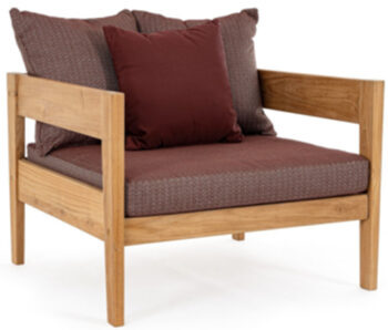 Kobo" indoor/outdoor designer armchair in teak, Wine