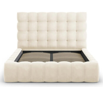 Design storage bed with headboard "Mamaia Velvet" Light Beige