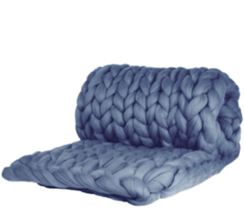 Luxueuse couverture Chunky Knit Cosima 100% laine mérinos - 100 x 150 cm / Bleu