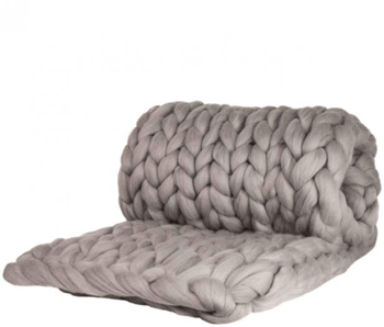 Luxueuse couverture Chunky Knit Cosima 100% laine mérinos - 130 x 180 cm / Gris clair