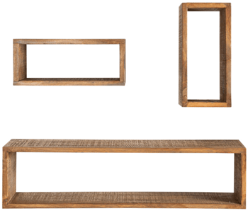 set of 3 solid wood wall shelf "Hemingway" - Mango Brown