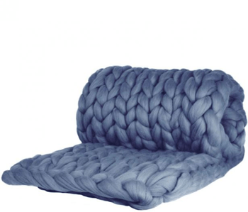 Luxueuse couverture Chunky Knit Cosima 100% laine mérinos - 150 x 203 cm / Bleu