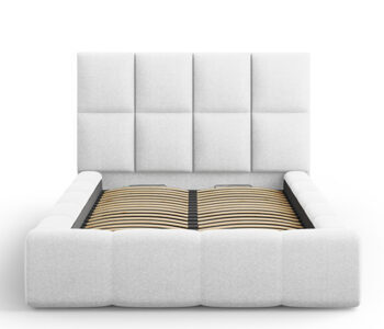 Design storage bed with headboard "Isa textured fabric" light gray