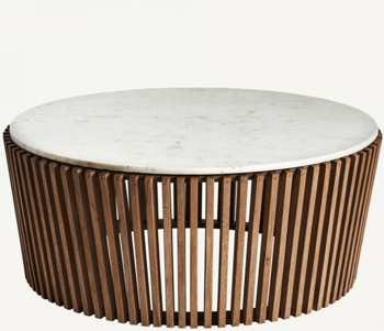 Table basse design "Goms" avec plateau en marbre blanc Ø 101 cm