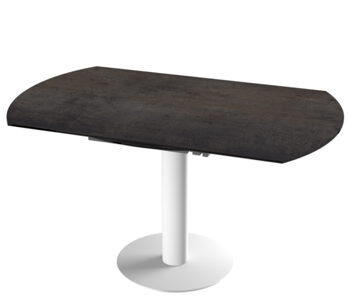 Table de salle à manger design extensible "Luna Grande" en céramique, aspect rouille foncée/blanc - 90-150 x 150 cm
