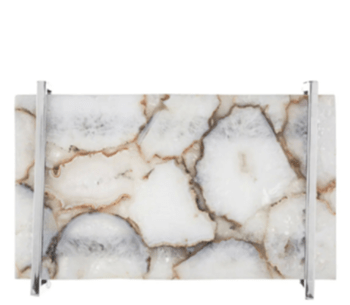Grand plateau raffiné "Bowerbird" en véritable pierre d'agate 28 x 41 cm - White