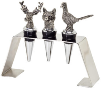set of 3 stainless steel bottle stoppers "animals