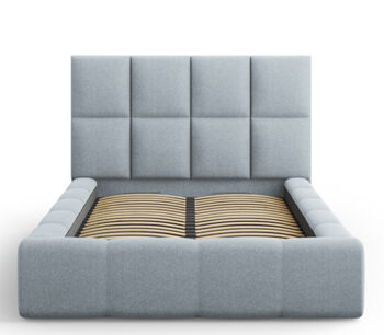 Design storage bed with headboard "Isa textured fabric" light blue