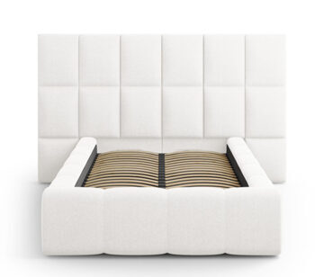 Design storage bed with headboard "Isa II Structured Fabric" White