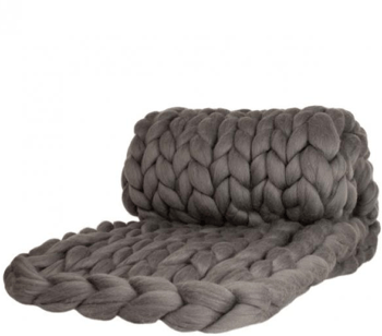Luxuriöse Chunky Knit Cosima Decke aus 100% Merinowolle - 100 x 150 cm / Grau