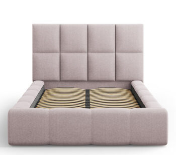 Design storage bed with headboard "Isa textured fabric" Pink