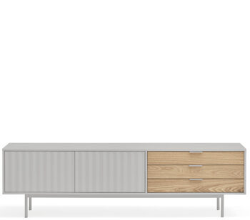 Design lowboard "Sierra", light gray/oak 180 x 52 cm