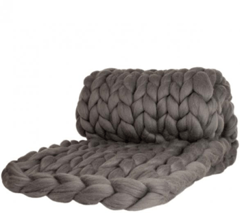 Luxuriöse Chunky Knit Cosima Decke aus 100% Merinowolle - 80 x 130 cm / Grau