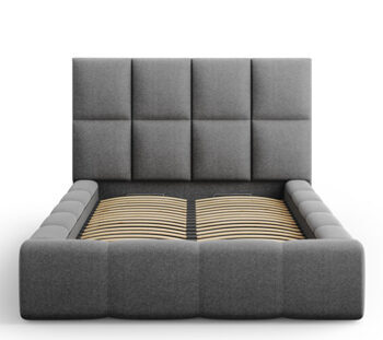 Design storage bed with headboard "Isa textured fabric" dark gray