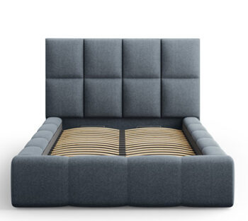 Design storage bed with headboard "Isa textured fabric" dark blue