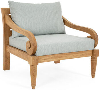 Indoor/outdoor design armchair "Karuba" made of teak, aqua