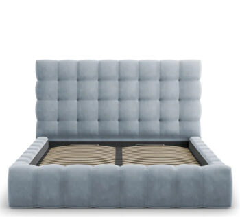 Design storage bed with headboard "Mamaia Velvet" Light Blue