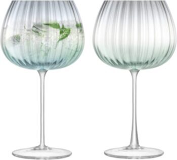 Mouth Blown Dusk Balloon Goblets Green/Grey (Set of 2)