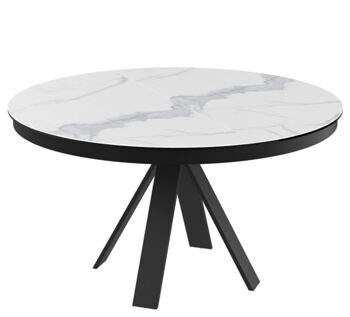 Table de salle à manger design à rallonges "Chanterelle" en céramique, aspect marbre clair, 130-180 x 130 cm