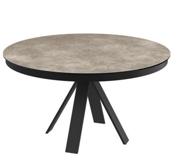 Extendable designer dining table "Chanterelle" ceramic, cement gray, 130-180 x 130 cm
