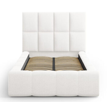 Design Tray Bed with Headboard "Isa Textured Fabric" White