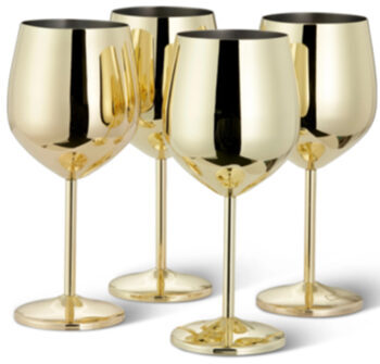 lot de 4 verres à vin incassables "Steel Gold Glossy" en acier inoxydable, 500 ml