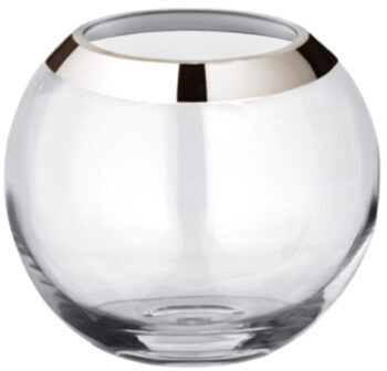 Mouth-blown spherical vase "Mirinde" of crystal glass with platinum rim, Ø 20 cm
