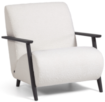 Armchair "Angelin" with bouclé cover and solid ash wood - White/Black