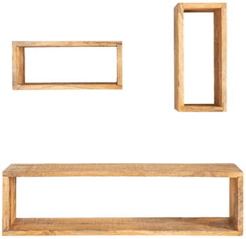 set of 3 solid wood wall shelf "Hemingway" - mango nature