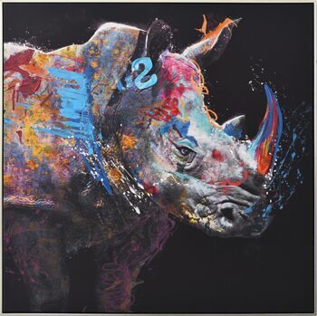 Impression d'art peinte à la main "Rhino in Comic Art" 102.5 x 102.5 cm