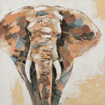 Impression d'art peinte à la main "Imposant Elephant" 90 x 90 cm