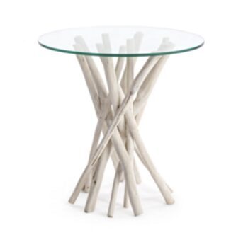 Table d'appoint ronde design "Sahel" Ø 40 cm, en teck et verre
