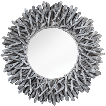 Design wall mirror "Riverside" Ø 80 cm, teak gray
