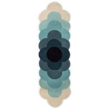 Designer Teppich Läufer „Flower“ Teal - handgetuftet, aus 100% reiner Schurwolle