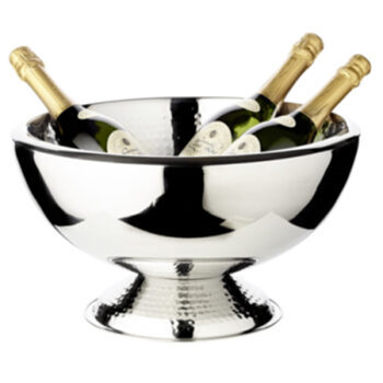 Premium Champagnerkühler „Toni“ aus Edelstahl Ø 43 cm - doppelwandig, innen und Fuss gehämmert