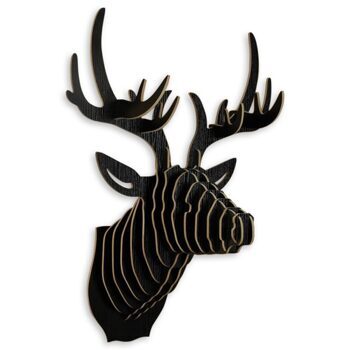 3D Wall Sculpture Deer 64x49 cm - Black