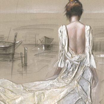 Handbemalter Kunstdruck „Dame am Hafen“ 100 x 100 cm