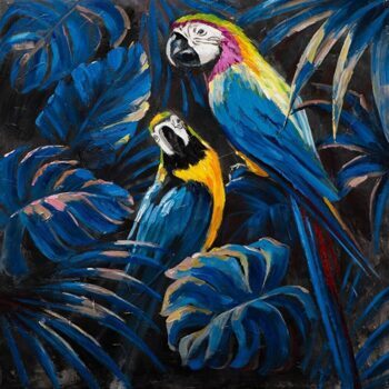 Hand painted art print "Lovely Parrots" 100 x 100 cm