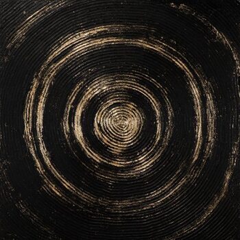 Peint à la main "Mandala en or noir" 100 x 100 cm