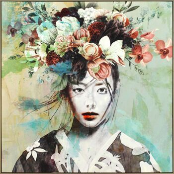 Impression d'art peinte à la main "Flower Lady" 100 x 100 cm