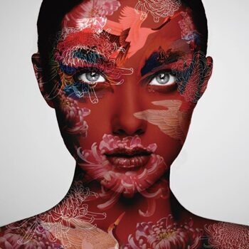 Glasbild „Lady in Red“ 100 x 100 cm
