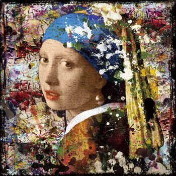 Glass picture "Girl with blue cloth" 80 x 80 cm
