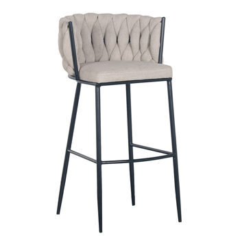 Design bar stool "Wave" with textured fabric in beige, seat height 80 cm