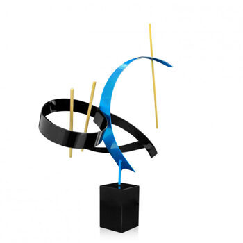 XL Design-Objekt „Abstract Stripes“ mit Marmorsockel 70 cm