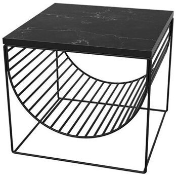 Table d'appoint en marbre et porte-revues Sino 50 x 50 cm - Noir